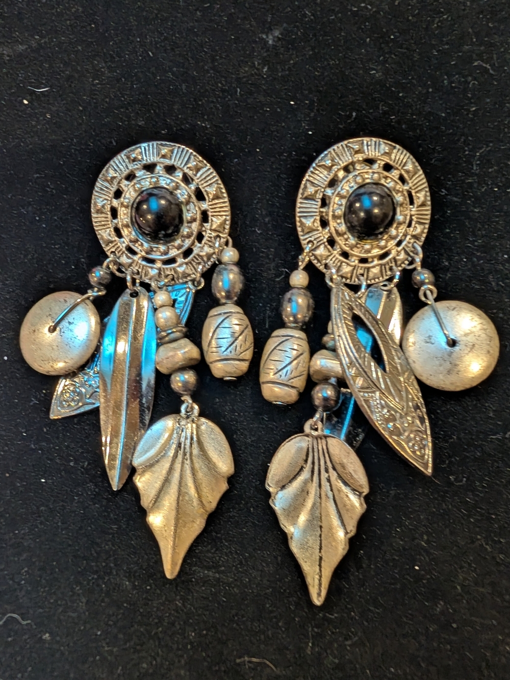 Silver-Tone Leaf & Disc Dangle Earrings - Women Jewelry